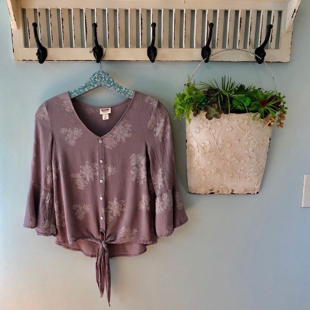 Mossimo Bell Sleeve Tie Front Top Sz XS